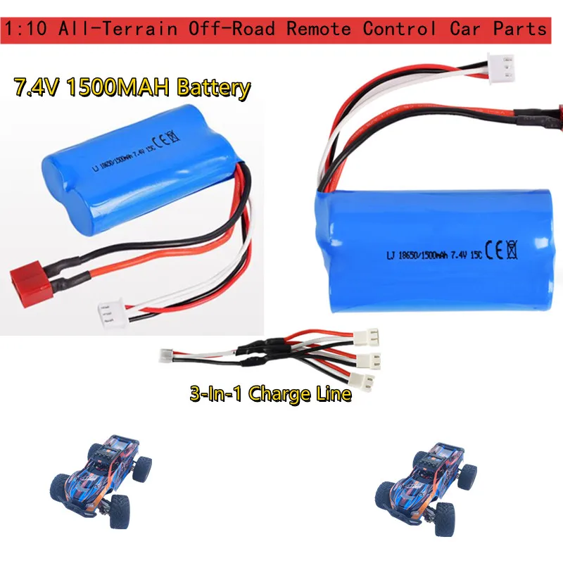 104009 1:10 4WD All-Terrain Off-Road Remote Control Car Parts 7.4V 1500MAH Battery 3-In-1 Line For 104009 RC Buggy Accessories