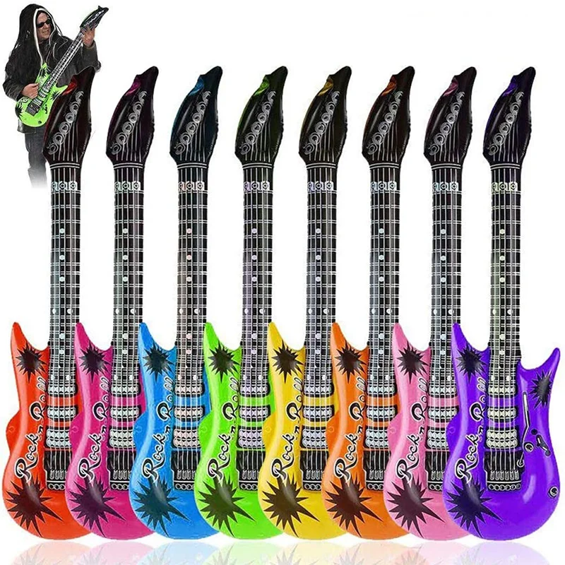 80s Party 90s Props Rockstar Electric Guitar Inflatable 35 inch Rock \'N Roll  Birthday Party Decoration Balloon Toy Supplies