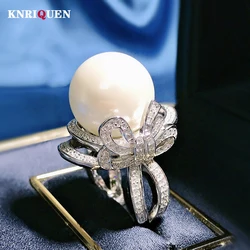 2021 Trend 100% Real Silver 925 Rings Round 16mm Fresh Water Big Pearl Ring Charms High Carbon Diamond Party Fine Jewelry Gift