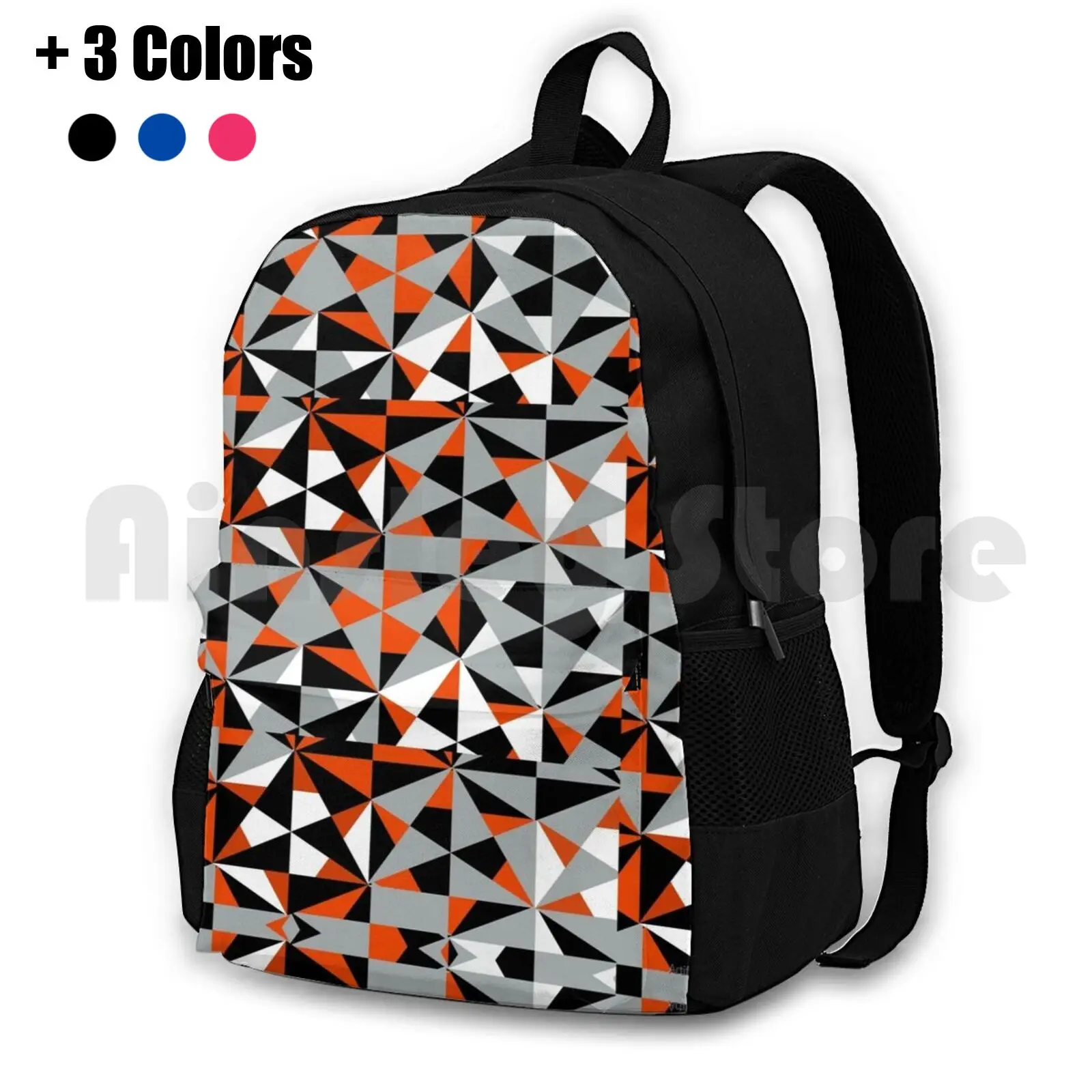 Funky Modern Orange Black White Grey Geometric Abstract Angle Shapes Pattern Outdoor Hiking Backpack Riding Climbing Sports Bag