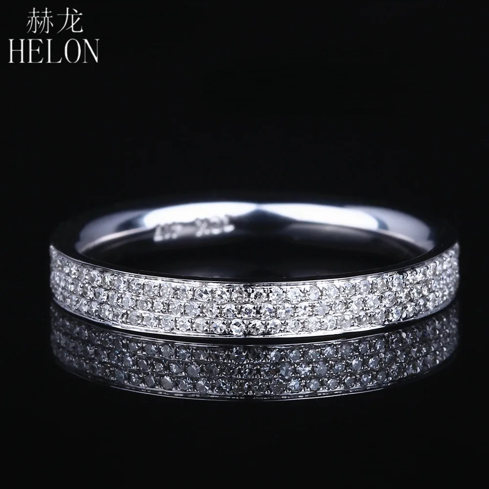 

HELON Solid 14K White Gold 0.45ct Genuine Natural Diamond Half Eternity Enagement Wedding Women Trendy Fine Jewelry Diamond Ring