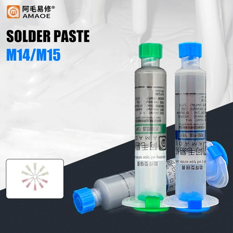 AMAOE M14 Sn63pd37/M15 Sn42Bi58 Solder Paste 138/183  Low Temperature Tin Paste Flux For Mobile Phone PCB BGA SMD Repair Tools