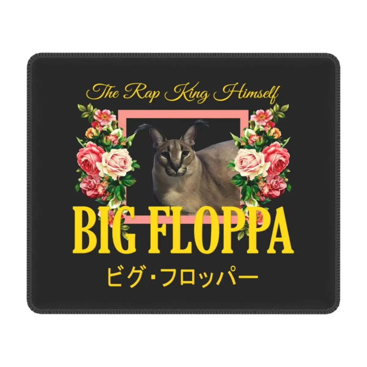 Big Floppa Floral Aesthetic Mouse Pad Square Non-Slip Rubber Mousepad with Stitched Edges for Gamer Computer Cat Meme Mouse Mat