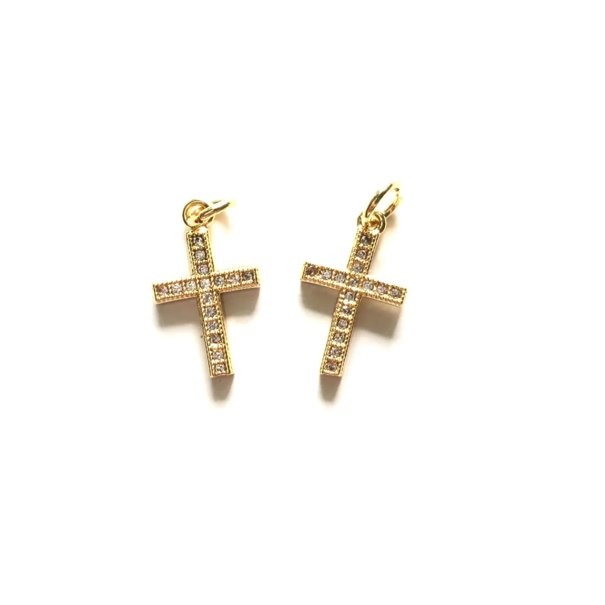 5pcs Small Size Cross Charm Pendants for Women Bracelet Necklace Making Cubic Zirconia Paved Gold-Plate Jewelry Accessory Supply