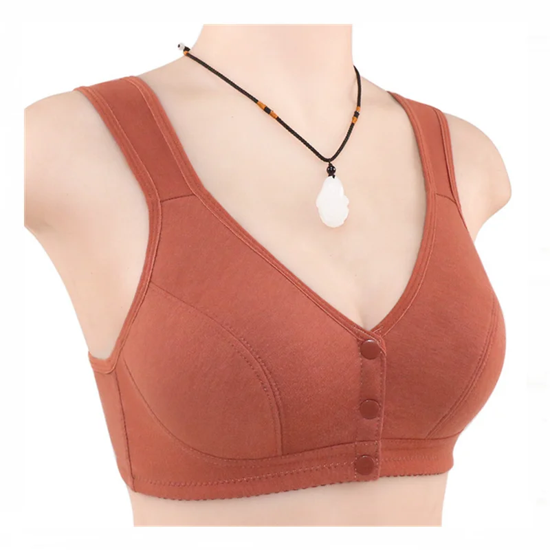 NY37 New ladies soft cotton vest-style middle-aged and elderly glossy large size no steel ring front buckle bra underwear