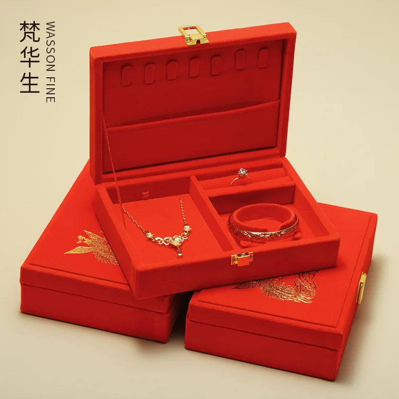 Gold jewelry packaging box jewelry wedding dowry storage box necklace ring dragon and phoenix bracelet set box