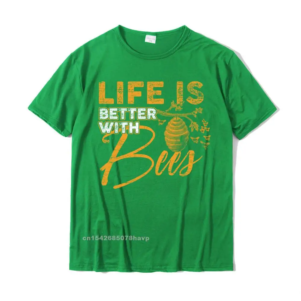 Life Is Better With Bees Bee Tshirts Homme T Shirt Popular Party Cotton Mens Top T-Shirts Printed