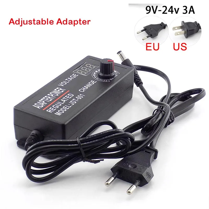 Adjustable Adapter AC 100-220V to DC 9-24V 3A 72W CCTV Camera Power Supply for Led Strip Light with Display Screen 5.5*2.5mm