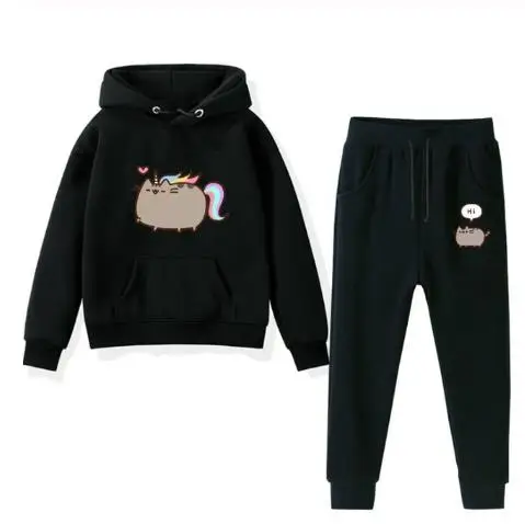 Kids pusheen Sweatshirt Pants Suit Children Sweatshirts Hoodies Boys Girls Beautiful Sportswear Pullover Hoodies Birthday Gift