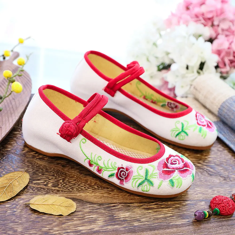 Veowalk Vintage Women Cotton Fabric Ballet Flats Flower Embroidery Canvas Ballerinas Comfortable Casual Walking Shoes for Ladies