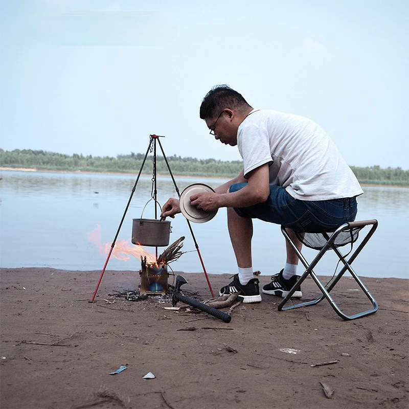Camping Tripod for Fire Hanging Pot Outdoor Campfire Cookware Picnic Cooking Pot Grill Aluminum Alloy Stainless Steel Hook