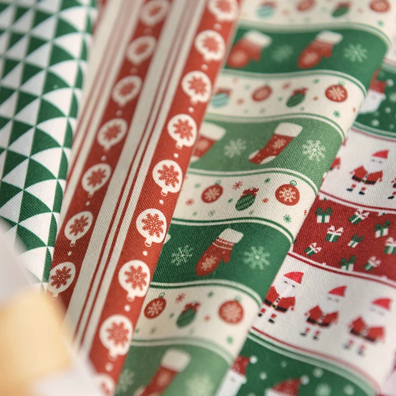 Christmas Decoration Fabric Printing Cartoon Santa Claus Elk Sleigh DIY Handmade Xmas Cloth By Half Meter