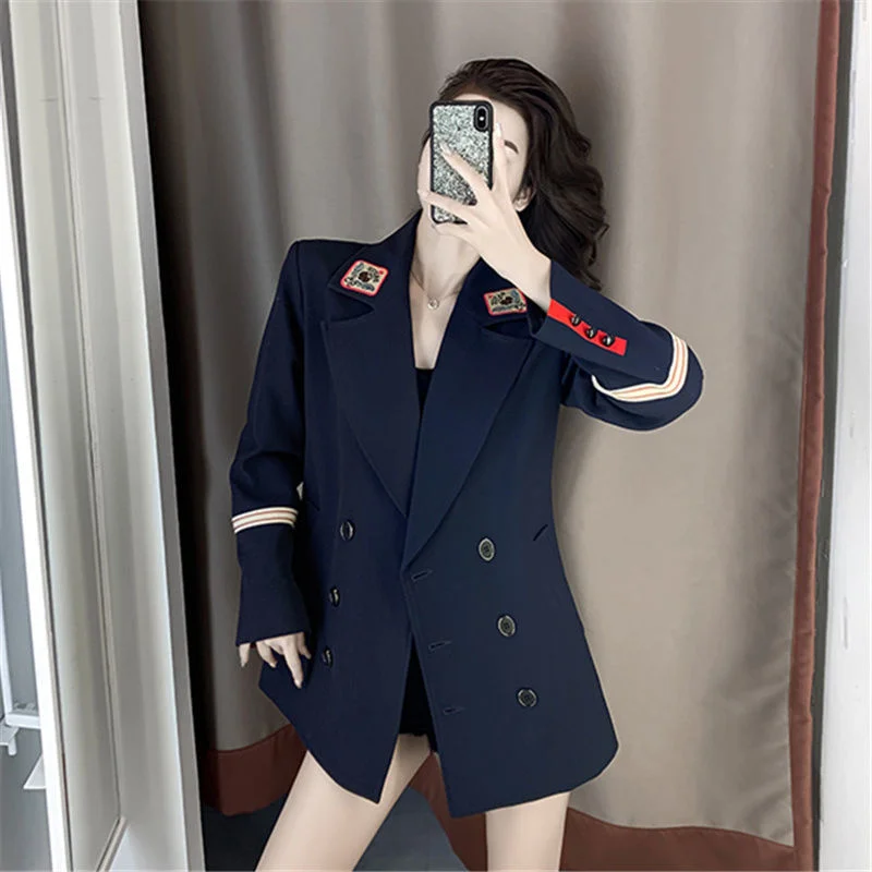 2022 New Fashion Spring Autumn Women Fashion Temperament Double-Breasted Long Sleeve Ladies Office Loose Elegant Casual Blazer