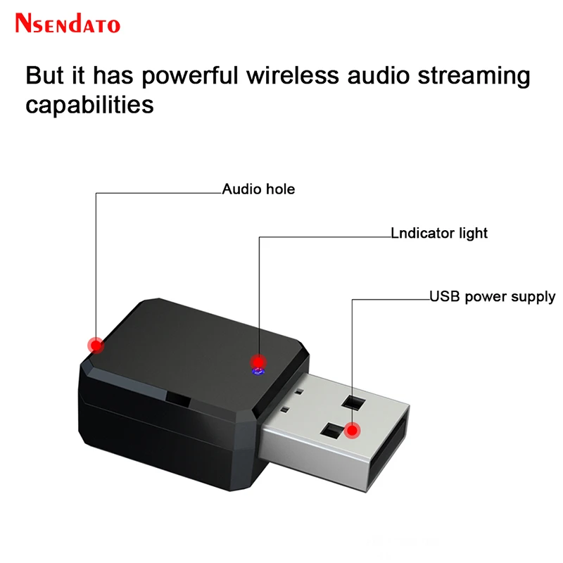 블루투스 V5.1 오디오 음악 수신기, 3.5mm AUX 잭 USB 스테레오 음악 무선 오디오 수신기 어댑터 자동차 TV 스피커