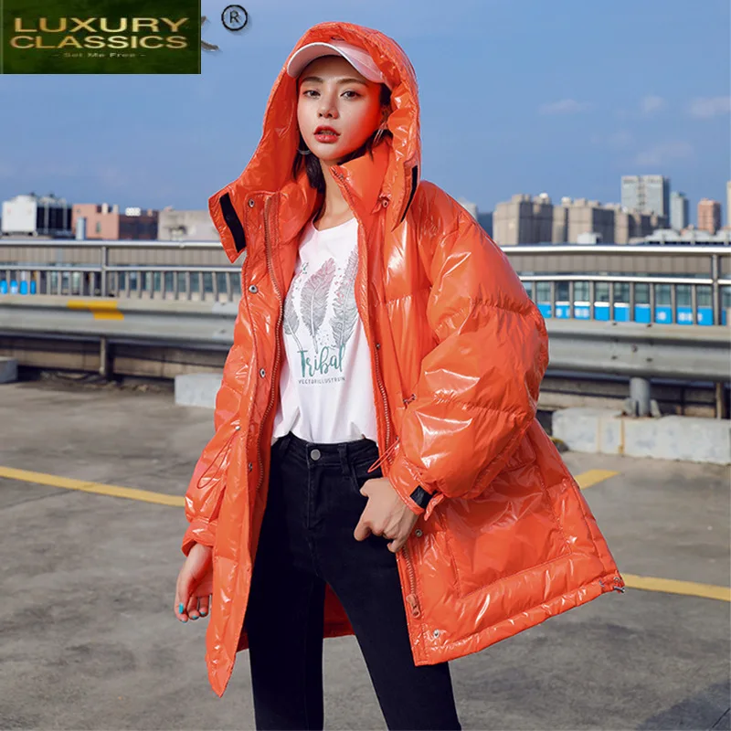 Jacket Winter 2021 Female Autumn White Duck Down Jackets Coats Woman Glossy No Wash Parkas Women\'s Clothing Casaco TN160