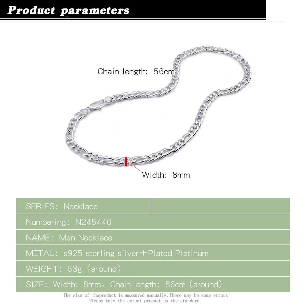 8MM Cuba's Chain 925 Sterling Silver Necklace For Men Women Neck Jewelry Male Accessories Punk Hip-hop Clavicular Chain