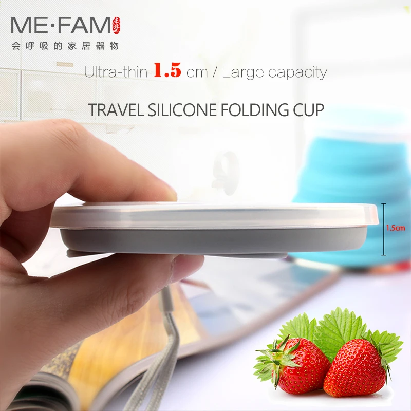 ME.FAM 270ml Stainless Steel Silicone Folding Cup With Lanyard / Dustproof Cover Lid Outdoor Coffee Cups Retractable Travel Copa