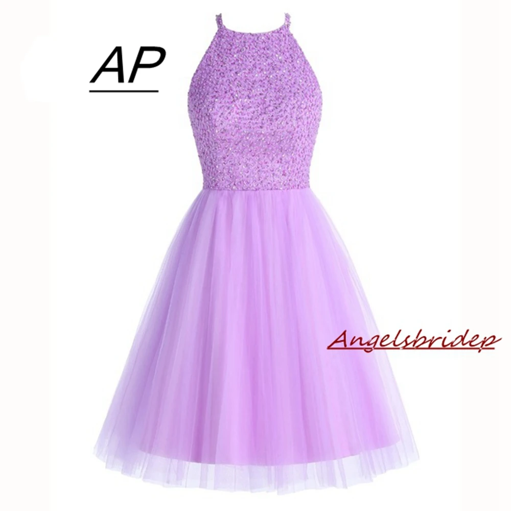 

ANGELSBRIDEP 2 STORE Red Short Lilac Homecoming Dresses Mini Beading Zipper A-Line Backless Open Back Graduation Party Gowns