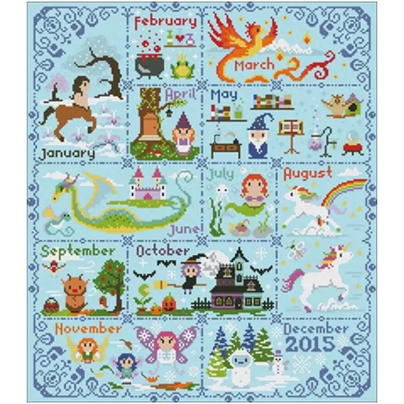 

Magical creature calendar Counted Cross Stitch 11CT 14CT DIY wholesale Chinese Cross Stitch Kits Embroidery Needlework Sets