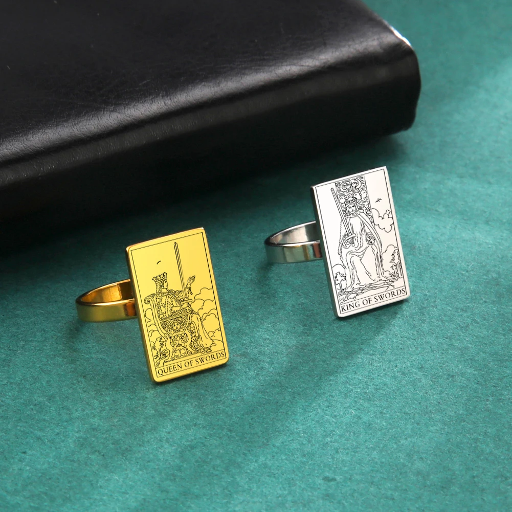 LIKGREAT Tarot Cards Ring The Swords Series Stainless Steel Gold Color Rings for Women Men Good Luck Esotericism Amulet Jewelry view 5