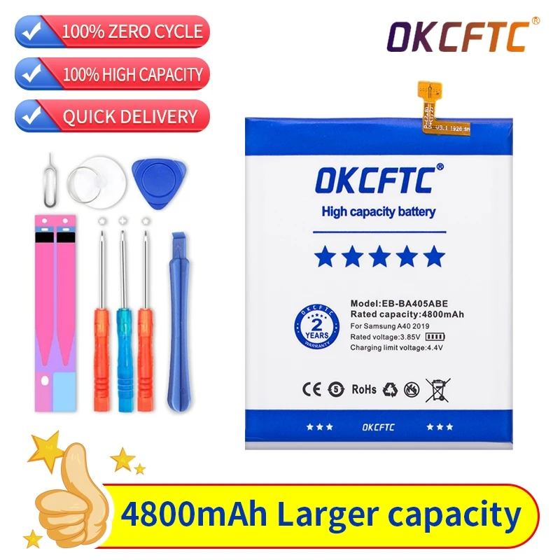 OKCFTC Original EB-BA405ABE EB-BA405ABU 4800mAh battery For SAMSUNG Galaxy A40 2019 SM-A405FM/DS A405FN/DS GH82-19582A + Tools