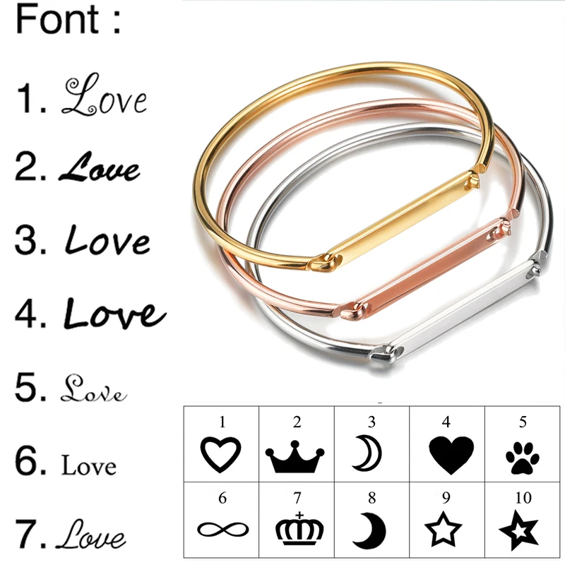 Nextvance Hand-decorated Customized Bracelets Engrave Name Bracelet Cuff Bangle Stainless Steel Engrave Bangles For Women