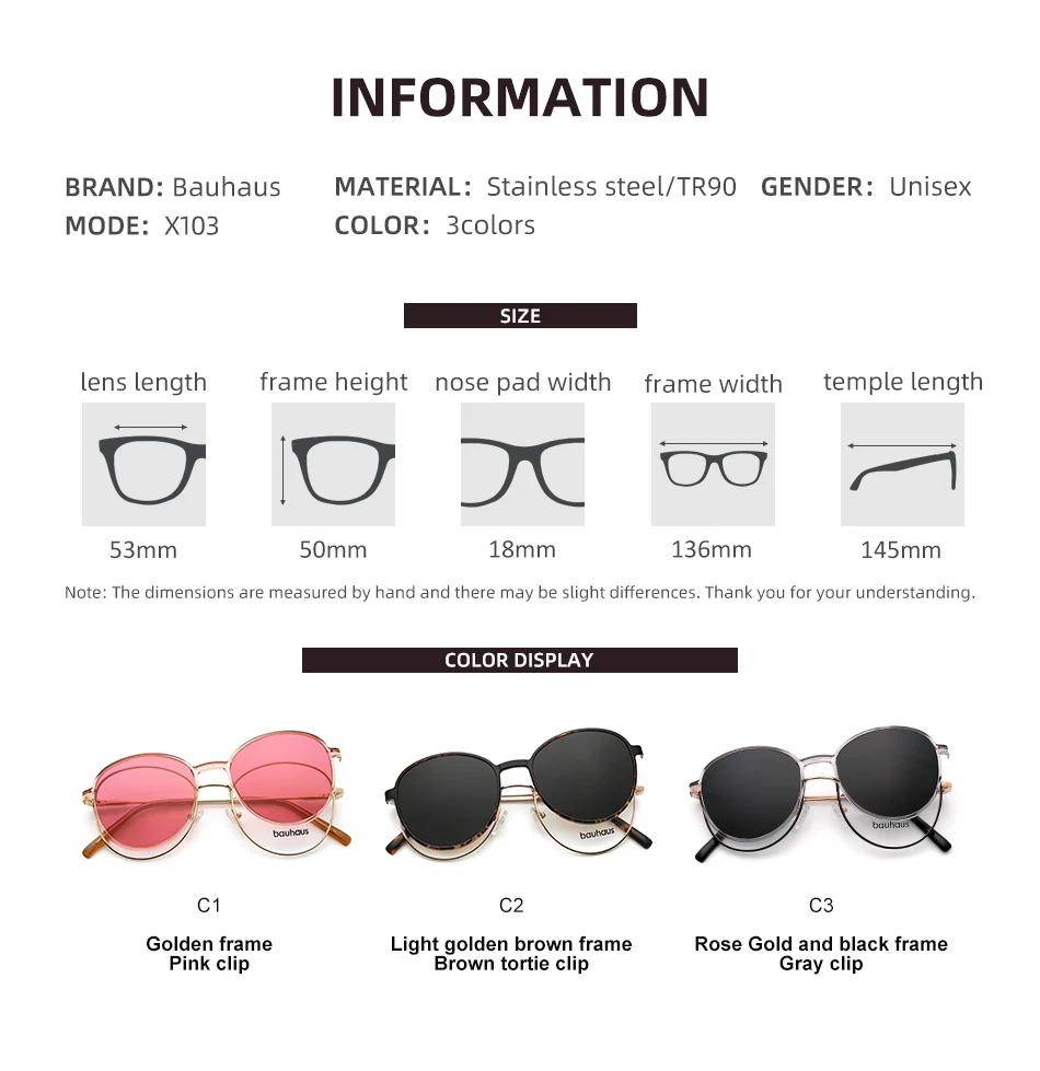 X103 BAUHAUS Magnet polarized women men sunglasses high quality Retro Round metal frames glasses fashion Brand sun glasses UV400