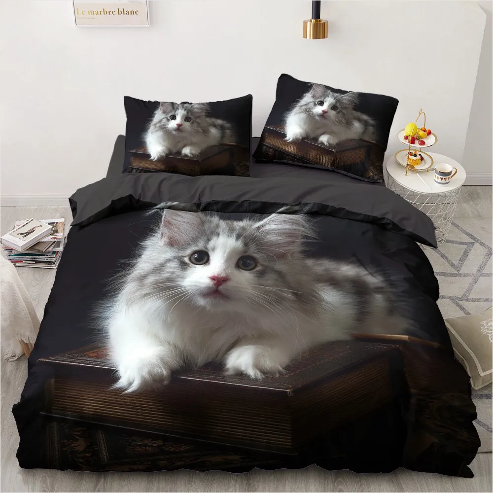 

3D Cat Cute Black Bedding Set Duvet Cover White Single Double Full Twin Queen King Size Quilt Cover For Children Adult Kids 3pcs