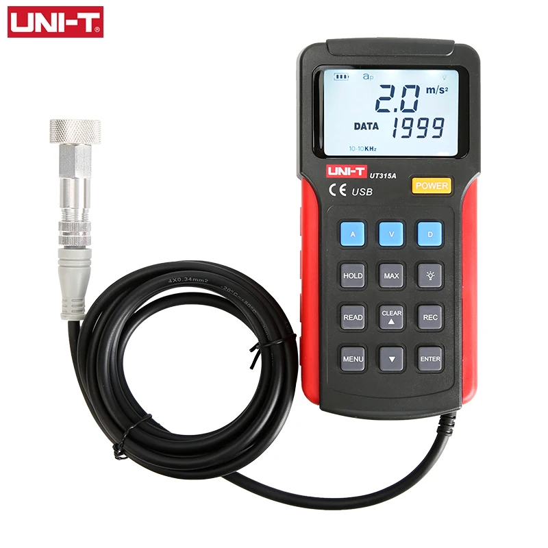 UNI-T UT315A اختبار الاهتزاز الرقمي تسارع الاهتزاز سرعة الإزاحة قياس USB توصيل الكمبيوتر لينة