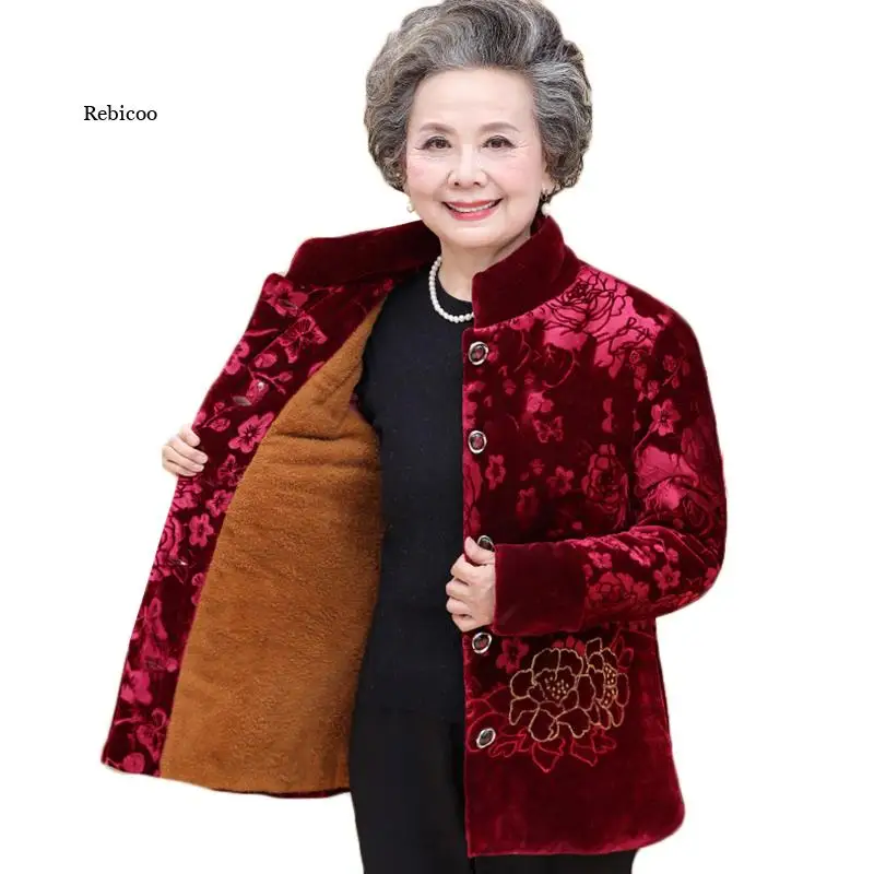 

New Middle-aged And Old People Winter Jacket Gold Velvet Cotton Parka Grandma Thicker Cotton Padded Mother's 5XL Coat