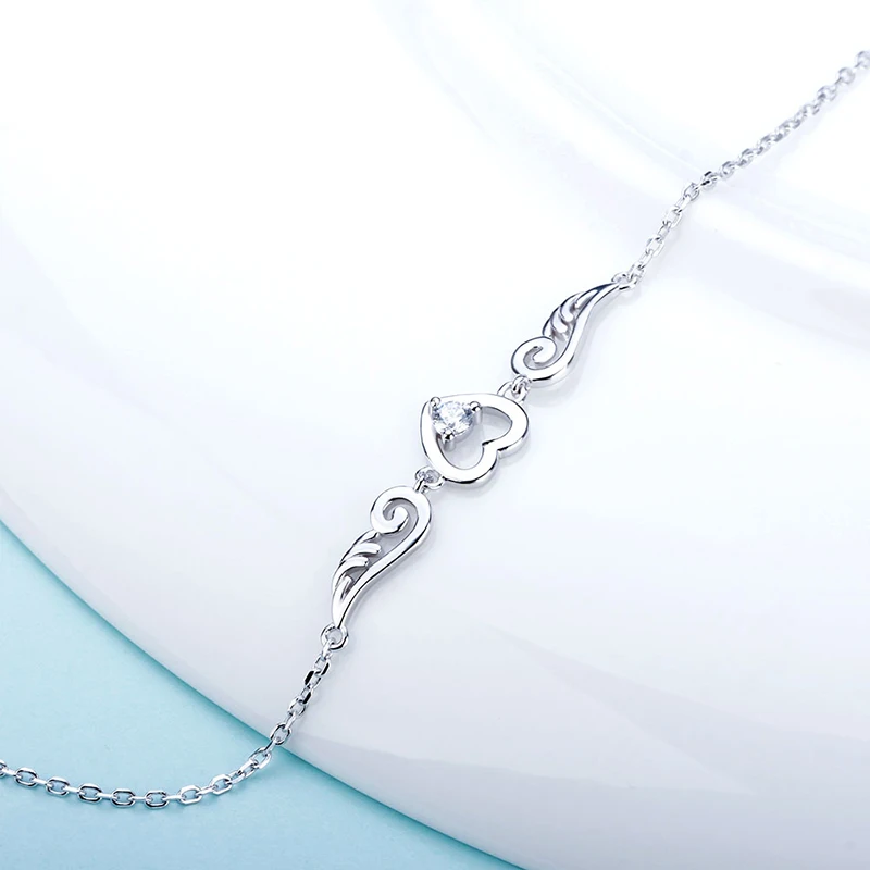 CLUCI Silver 925 Pendant Necklace Adjustable Chain Length Love Heart Angel Swing 925 Sterling Silver Pendant Bracelet DB003SB