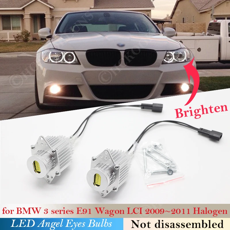 LED Marker For BMW E91 E90 LCI halogen Headlight 2009 2010 2011 160W Pair Angel Eyes Bulb Lights Car Accessories 6000K White