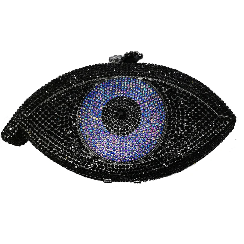 

Black Diamond AB Blue Evil-Eye Pattern Purses High-End 100% Handmade Women Mini Shoulder Handbags Crystal Rhinestone Clutches