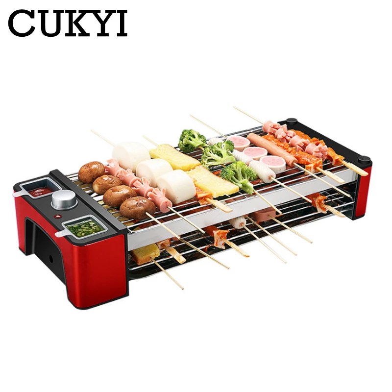 

CUKYI Household electric roasting oven 2 layers 1200W smokeless non-stick baking pan barbecue machine kitchen Teppanyaki grill