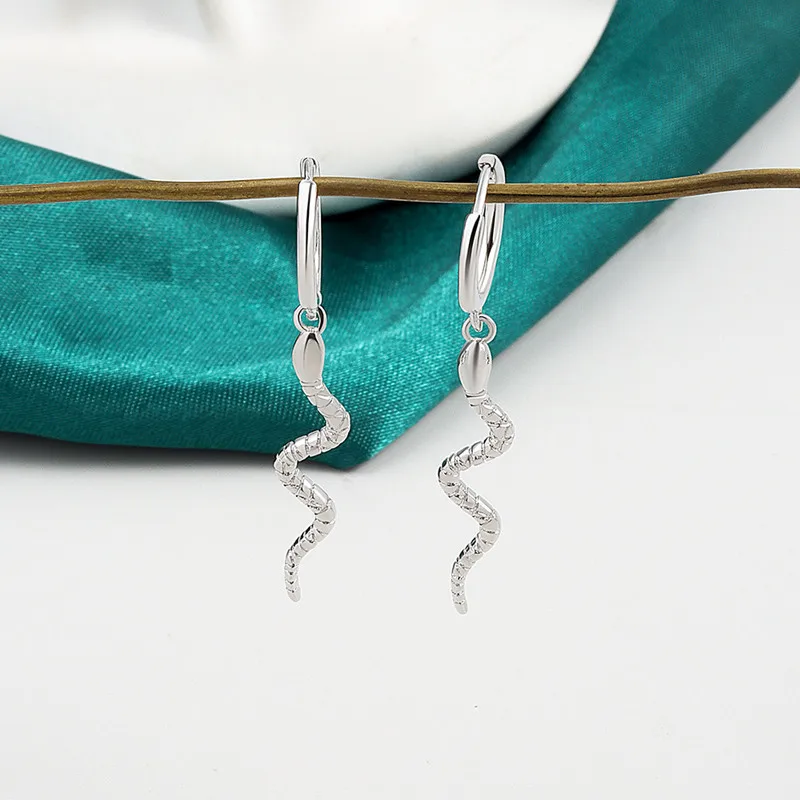 QMCOCO Silver Color  Snake-Shape Hoop Earrings For Women And Girl Animal Punk Eardrop For Birthday Party Jewelry Accessories