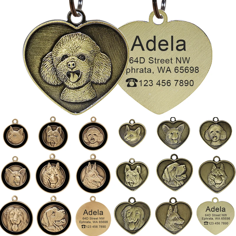 Vintage Custom Dog ID Tag Personalized Metal Pet Dog Tags Puppy Cat ID Name Tags Collar Accessories For Dogs Necklaces Pendants