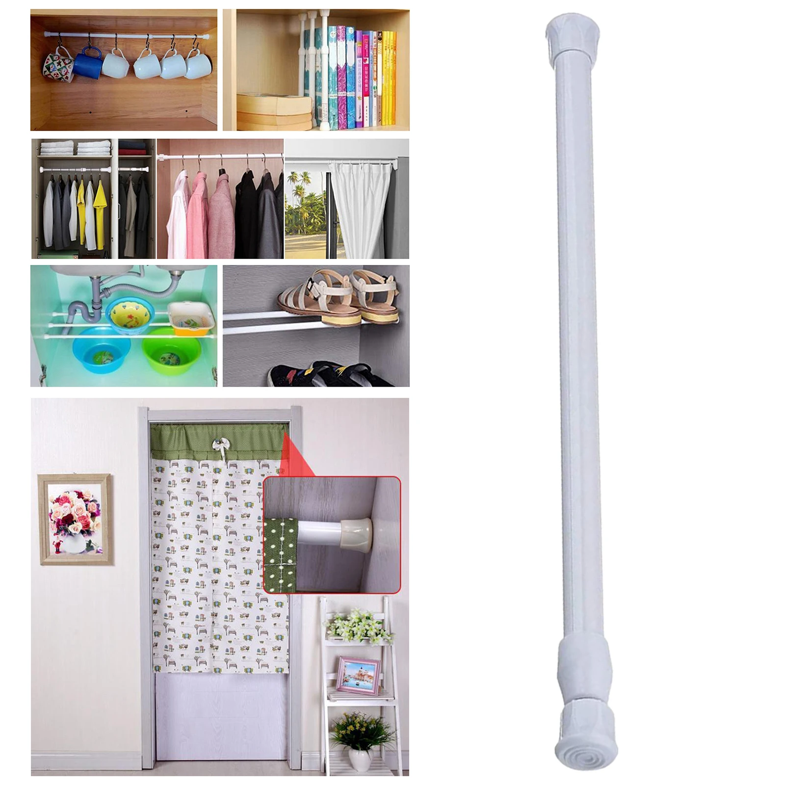 1pc Spring Small Curtain Tension Rods Metal Bar for Bathroom Cupboard Cabinet White