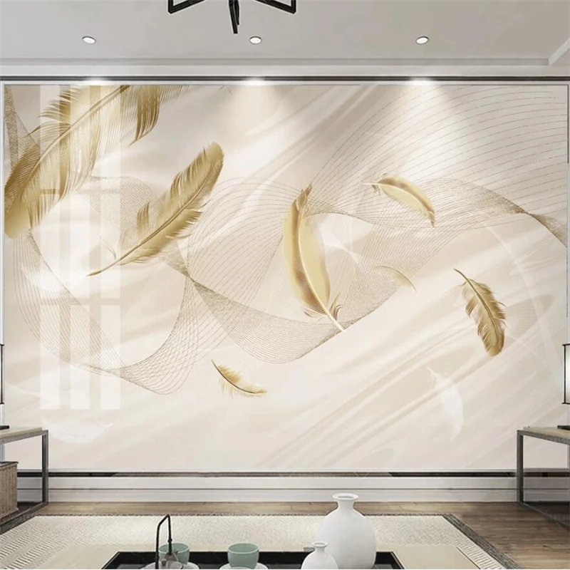 Custom wallpaper 3d photo mural golden feather Nordic style background wall living room bedroom restaurant decoration painting