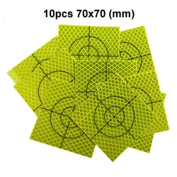 10 szt. Fluorescencyjny żółty-zielony blacha odblaskowa 70x70mm (70x70) taśma odblaskowa cel na tachimetr samoprzylepny