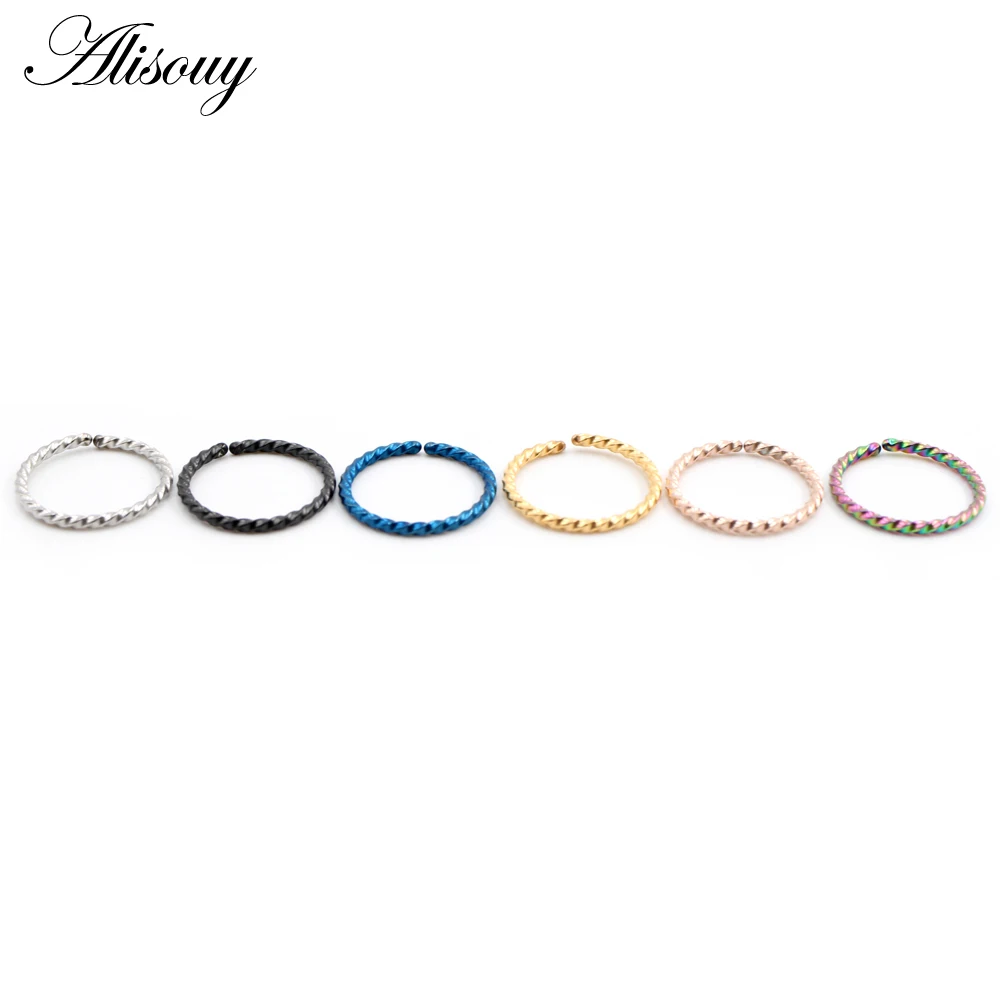 Alisouy 1pc 0.8/1/1.2/1.6mm Thin Nose Ring Septum Helix Nostril Labret Lip Piercing Stainless Steel Cartilage Clip Hoop Earrings