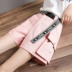 Cargo Hosen Shorts für frauen Sommer Hosen Weibliche Studenten Koreanische Lose Beiläufige Sport Hohe taille Shorts Große Tasche