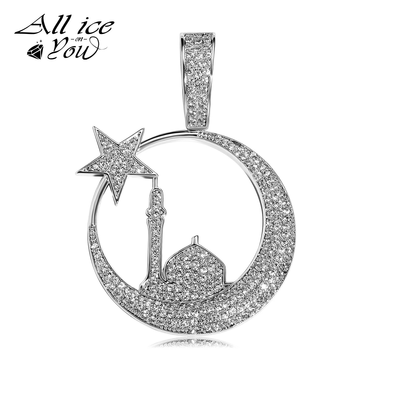 2021 New Top Luxury Gold Silver color Star Castle Iced Out Cubic Zirconia Pendant Necklace Hip Hop Fashion Jewelry Women Gift