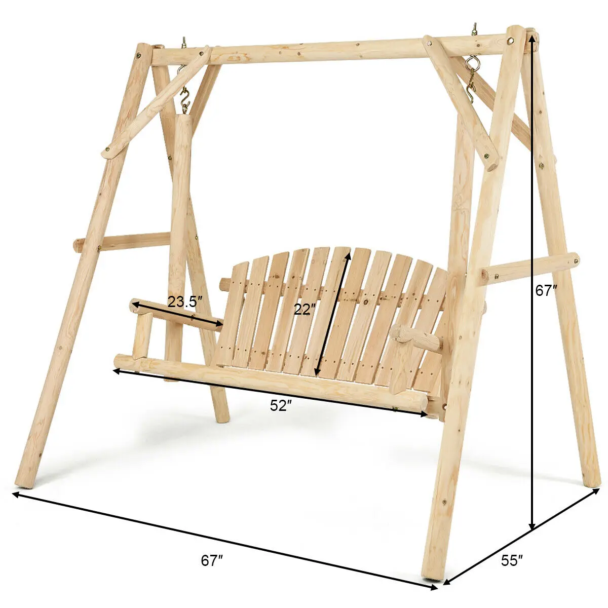 Costway A-Frame Wooden Porch Swing Outdoor garden rural Torched Log Curved Back Bench