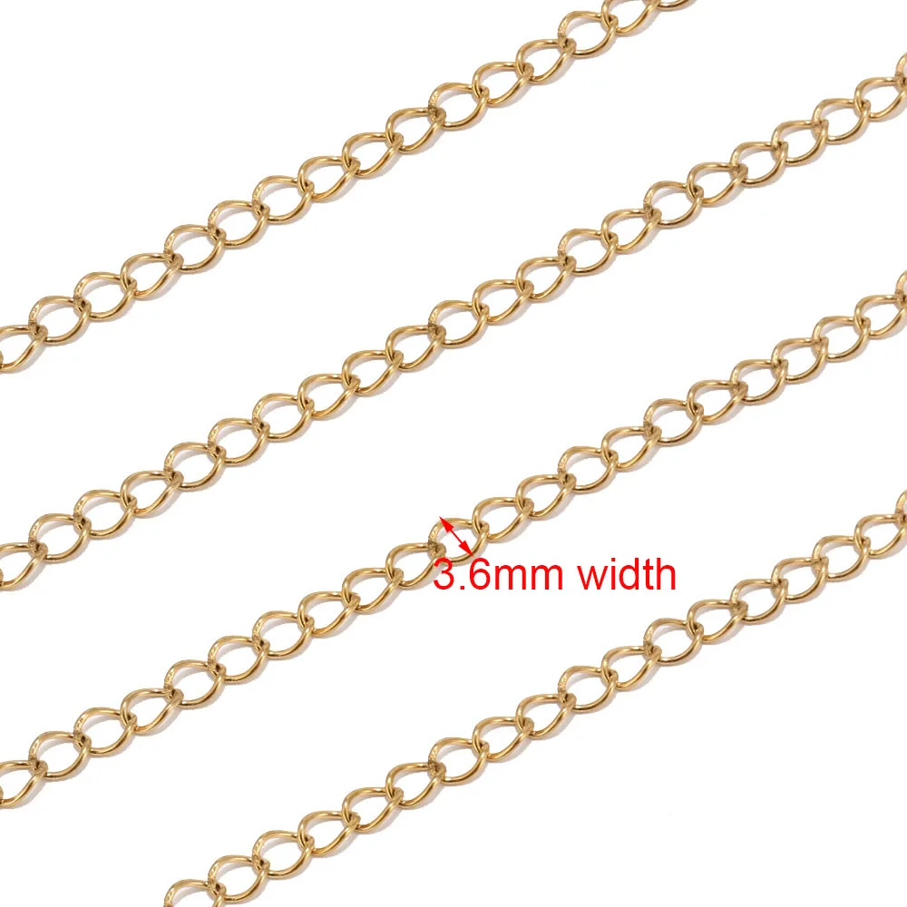 4 m/partij roestvrijstalen armband gelaste verlenging staartketting bulk gouden ketting extender breedte 3,6 mm kettingen voor doe-het-zelf sieraden maken