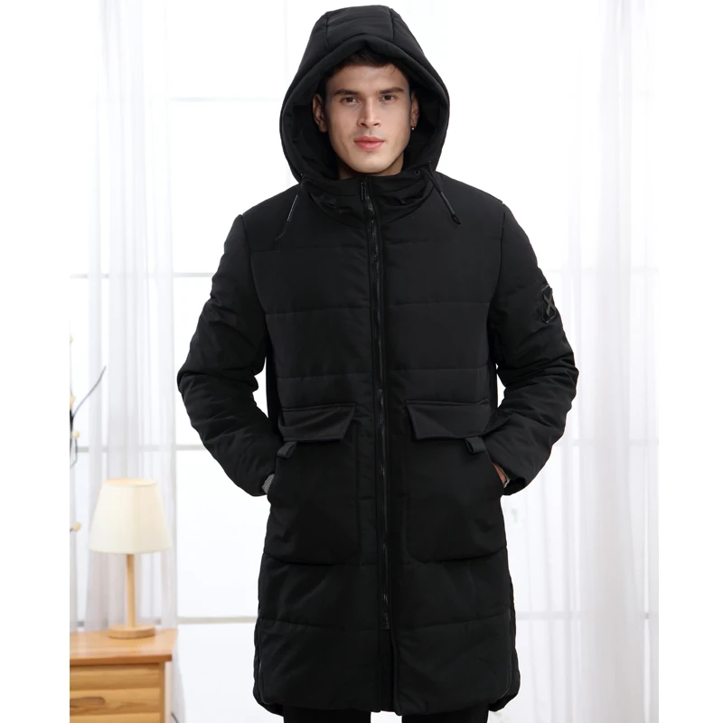 Herfst Winter Jas Mannen Parka Medium Lange Jas Koreaanse Dikke Zwarte Hooded Winter Jassen Heren Winterjas Heren KJ757