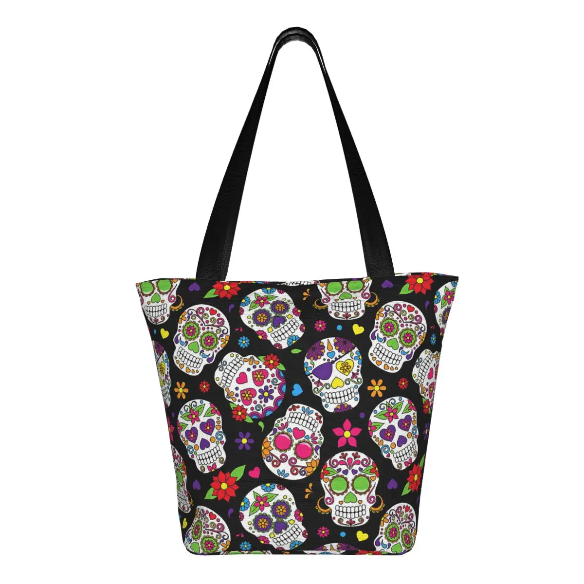 Bolso de mano de poliéster con calavera mexicana para mujer, bolso de compras, bolso de hombro, bolso de lona, bolsa de regalo