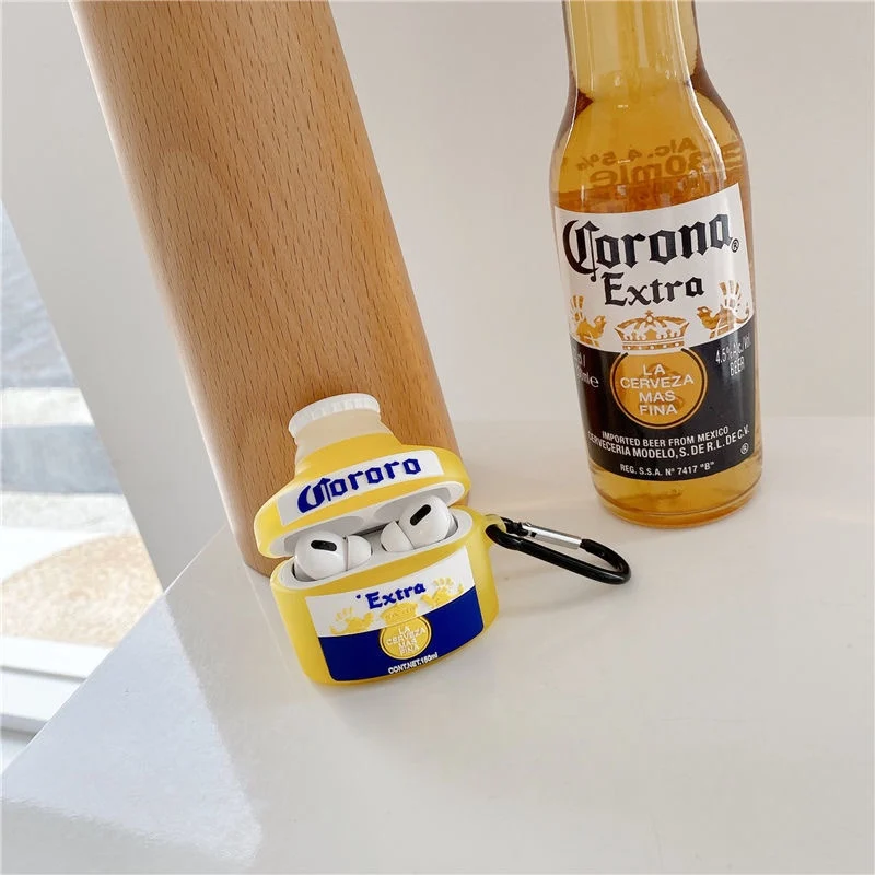 3D Creative Bierfles Draadloze Bluetooth Oortelefoon Case Voor Airpods 1/2 Opladen Doos Siliconen Soft Case Voor Airpods Pro 3