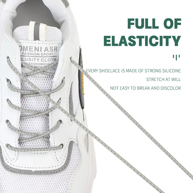 New Reflective Circular Elastic Shoe laces No Tie Shoelaces Metal Lock Lazy Laces for Kids and Adult One size fits all shoe