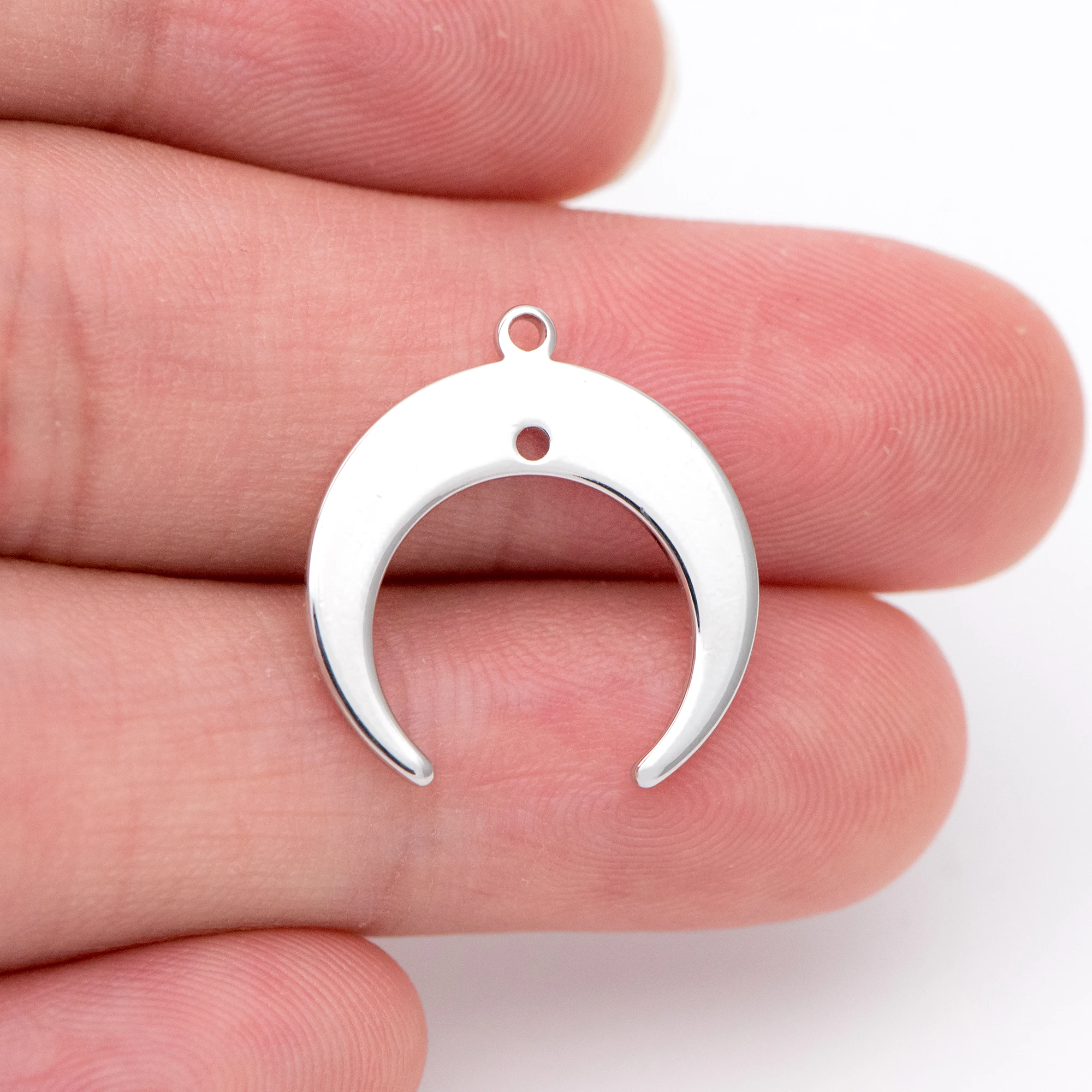 10pcs Silver Tone Moon Charms 19x18mm, Rhodium Plated Brass, Crescent Moon Connector Pendants for Jewelry Making (GB-618-2)