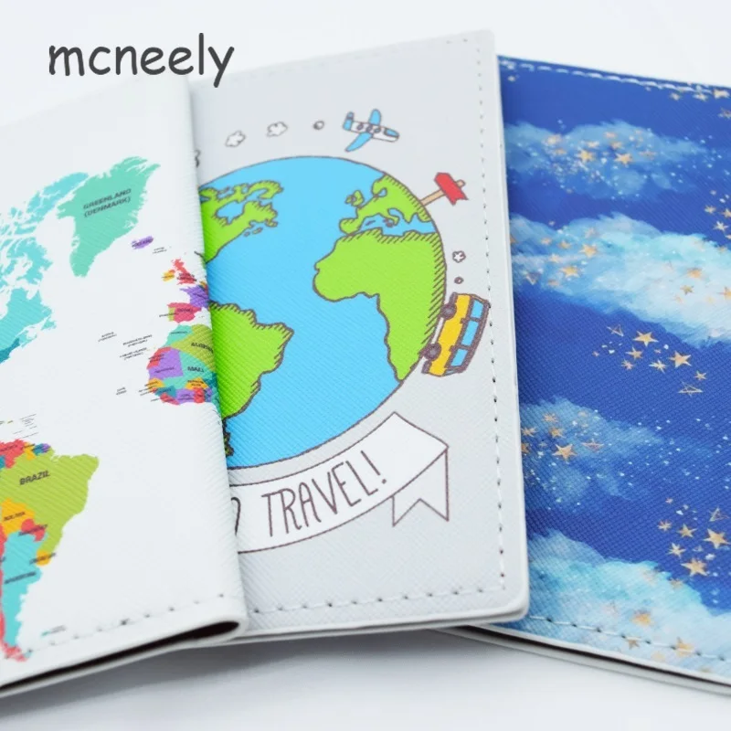 Travel Around The World Series Passport Cover Leather Bank Credit Card Case Ticket Folder Men and Women Passport Holder 1PC
